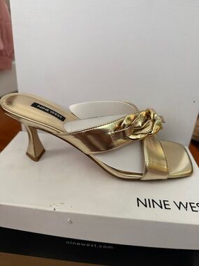 Nine West Metallic Gold Chain-Accent Slip-On Heels